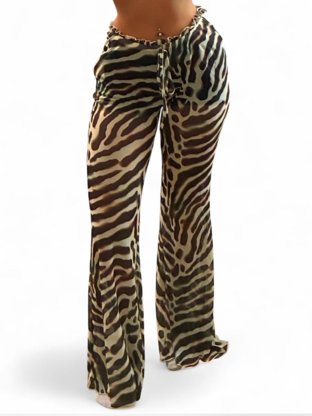 Women’s Printed Sheer Wide-Leg Pants - Brown Zebra - Picture 2 of 6